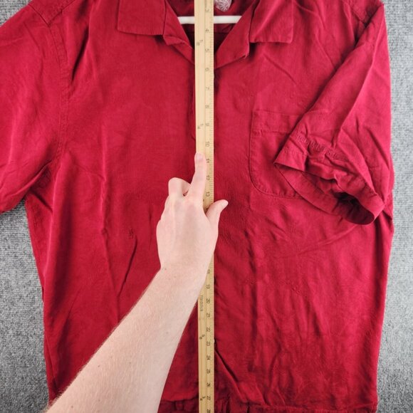 Tommy Bahama Red All Silk Floral Button Up Camp Shirt Large Pocket Hawaii - Picture 7 of 16